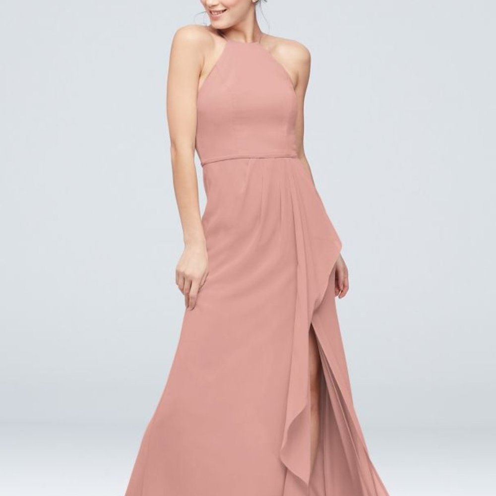 David's Bridal - Cascade with High-Neck Chiffon Bridesmaid Dress (Ballet)